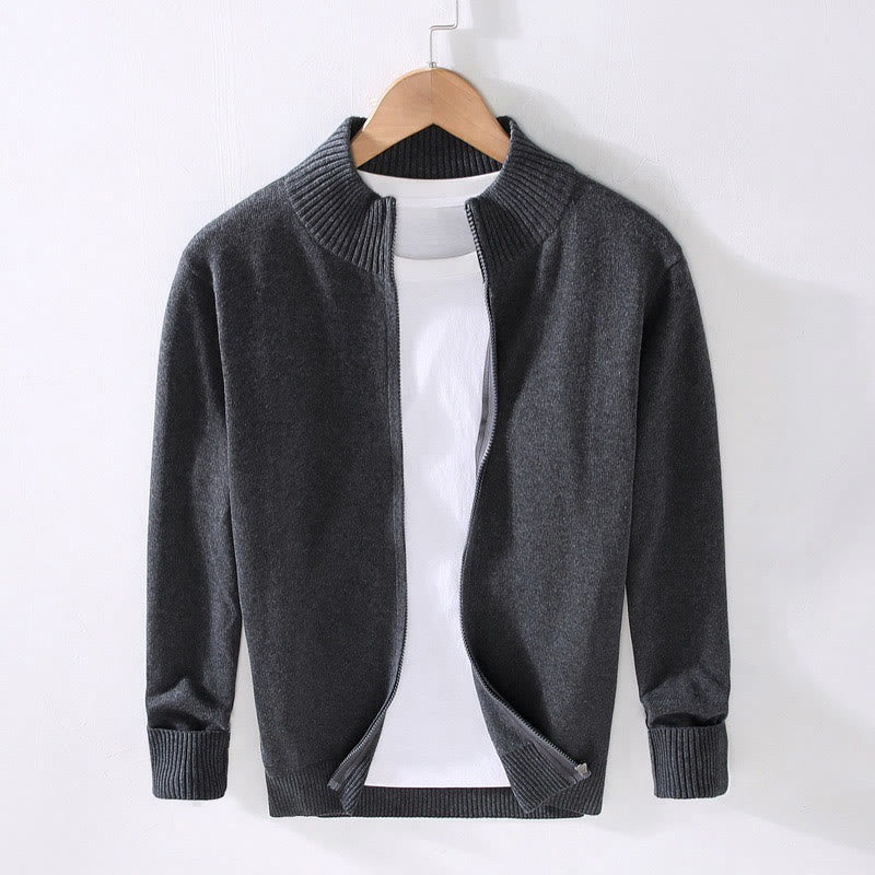 Plain Zipper Ribbed Bottom Hem Design Men's Long Sleeve Cotton Jacket - Image 15