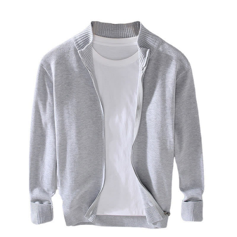 Plain Zipper Ribbed Bottom Hem Design Men's Long Sleeve Cotton Jacket - Image 11