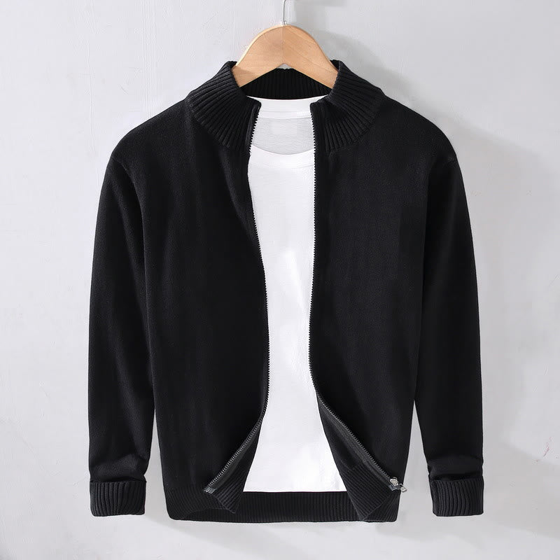 Plain Zipper Ribbed Bottom Hem Design Men's Long Sleeve Cotton Jacket - Image 14