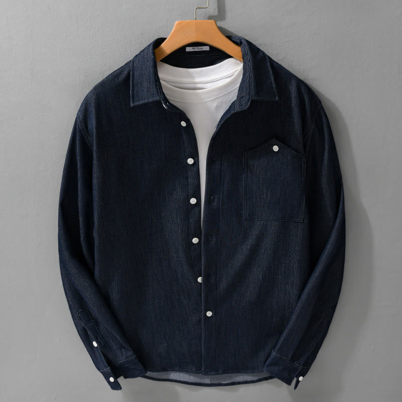 Fall Pure Color Buttoned Detail Lapel Men's Long Sleeve Jacket