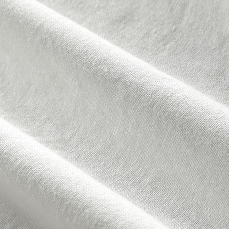 Men's Slim Fit Design Stand Collar Crew Neck Long Sleeve Cotton Linen Shirt - Image 8