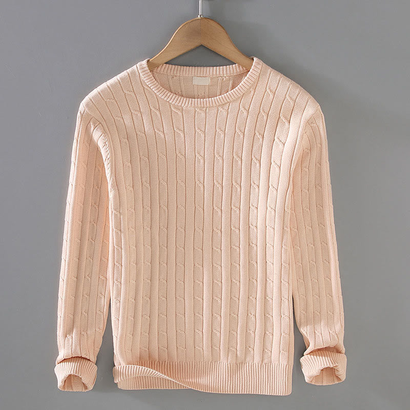 Cable Knit Design Men's Crew Neck Long Sleeve Pure Cotton Sweater - Image 3