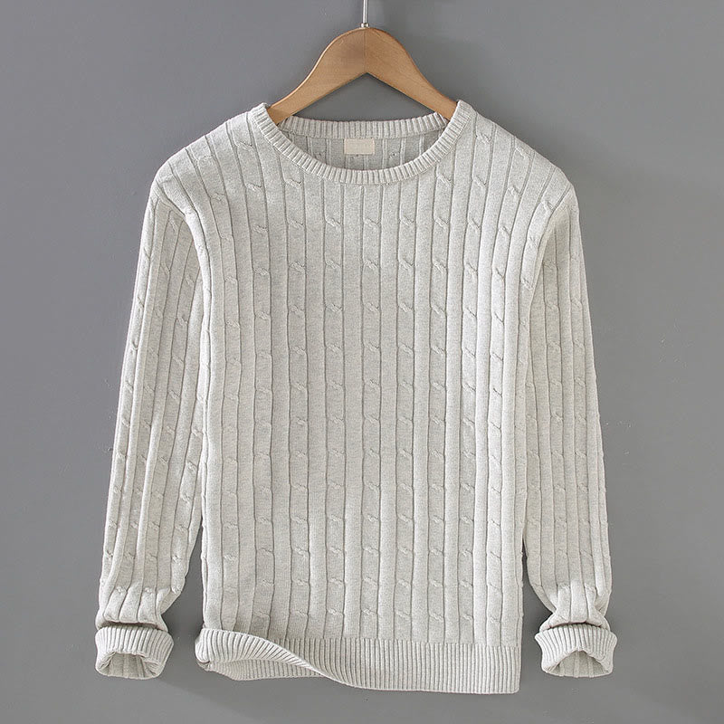 Cable Knit Design Men's Crew Neck Long Sleeve Pure Cotton Sweater - Image 6