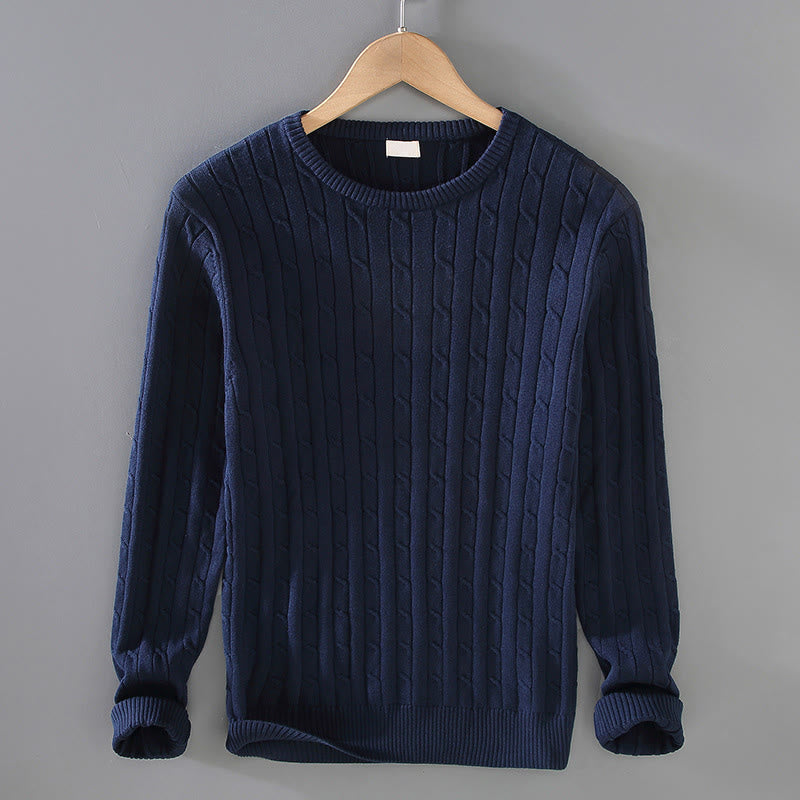Cable Knit Design Men's Crew Neck Long Sleeve Pure Cotton Sweater - Image 4
