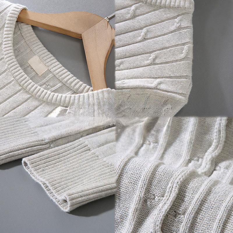 Cable Knit Design Men's Crew Neck Long Sleeve Pure Cotton Sweater - Image 13