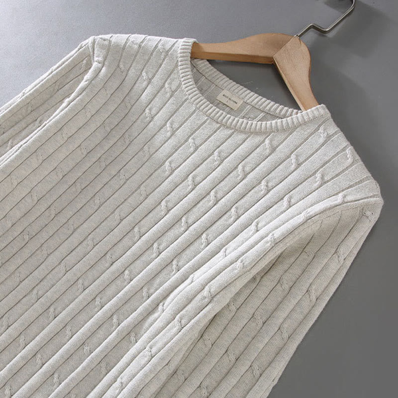 Cable Knit Design Men's Crew Neck Long Sleeve Pure Cotton Sweater - Image 8