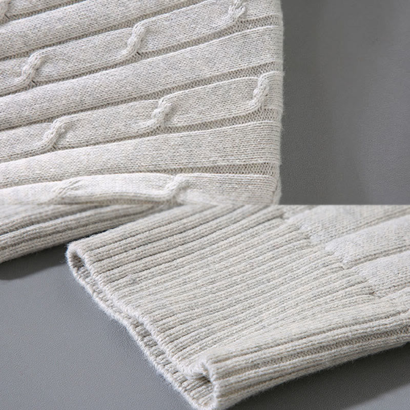 Cable Knit Design Men's Crew Neck Long Sleeve Pure Cotton Sweater - Image 10