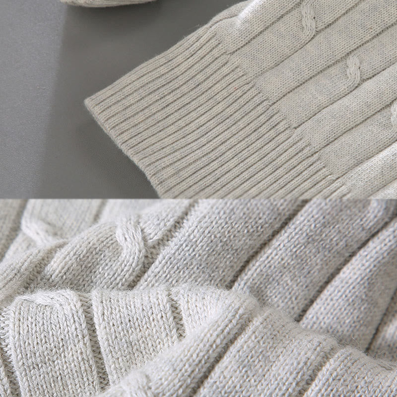 Cable Knit Design Men's Crew Neck Long Sleeve Pure Cotton Sweater - Image 11