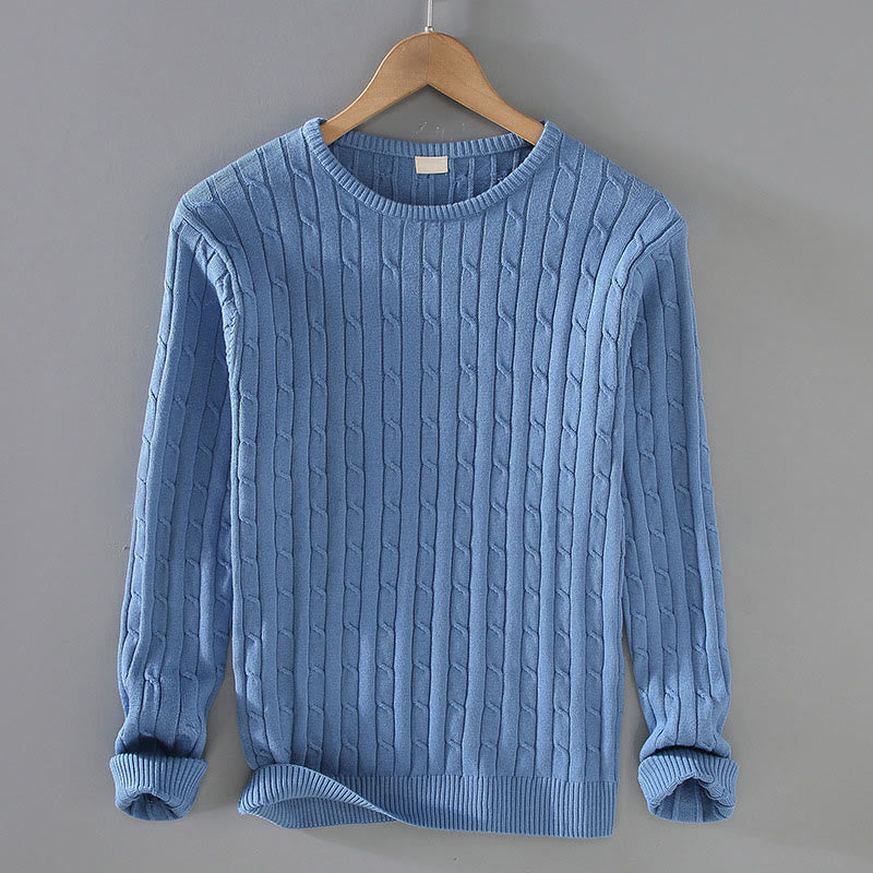 Cable Knit Design Men's Crew Neck Long Sleeve Pure Cotton Sweater - Image 5