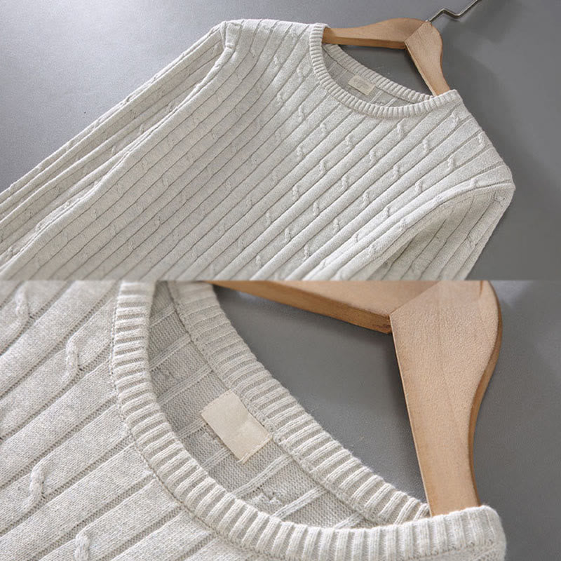 Cable Knit Design Men's Crew Neck Long Sleeve Pure Cotton Sweater - Image 9