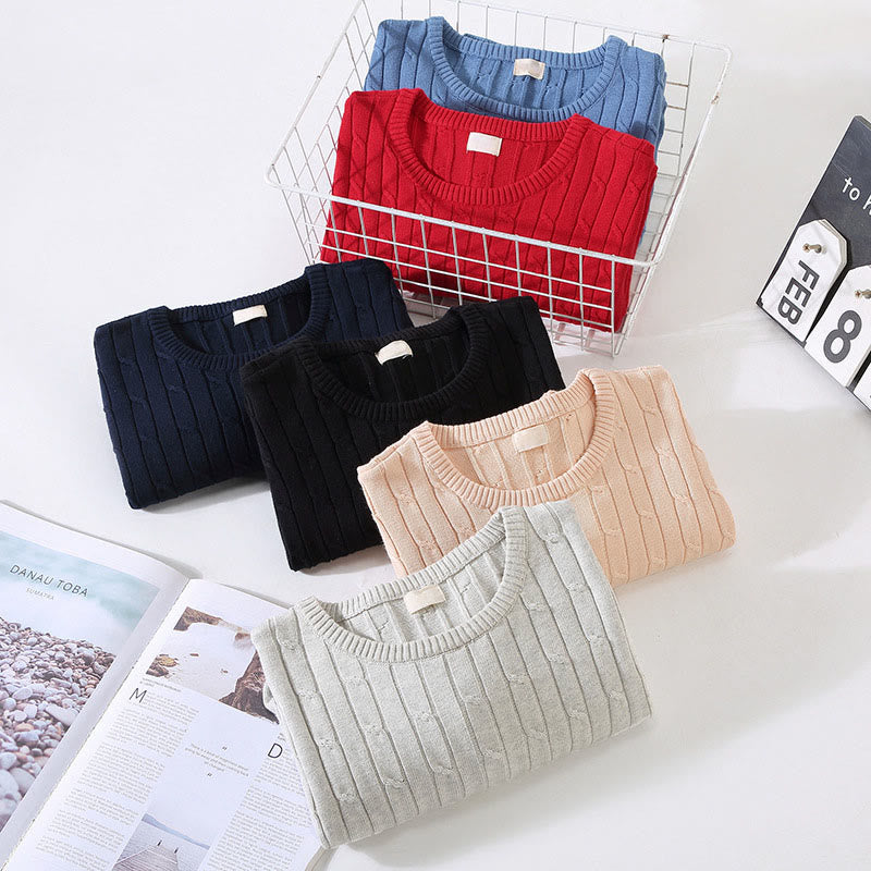 Cable Knit Design Men's Crew Neck Long Sleeve Pure Cotton Sweater - Image 15