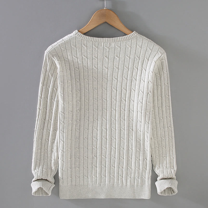 Cable Knit Design Men's Crew Neck Long Sleeve Pure Cotton Sweater - Image 7