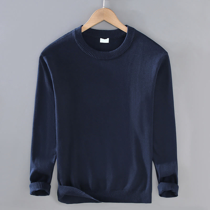 Ribbed Design Pure Cotton Thermal Men's Crew Neck Long Sleeve Sweater