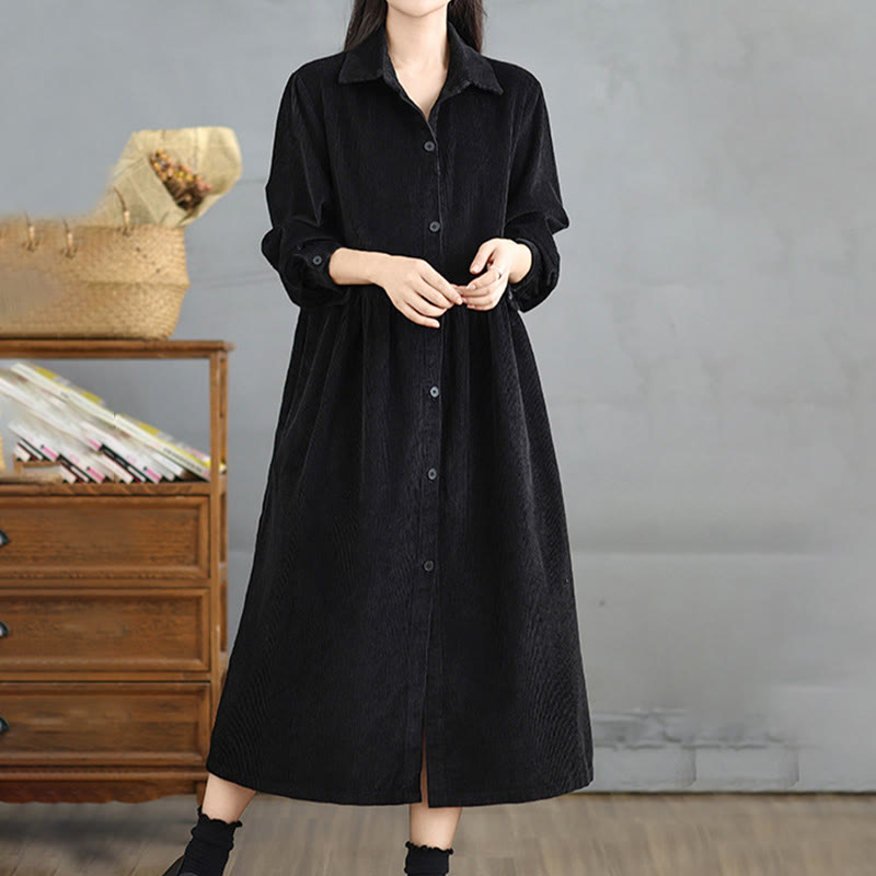 Plain Buttons Long Sleeve Women's Cotton Corduroy Coat With Pockets - Image 16