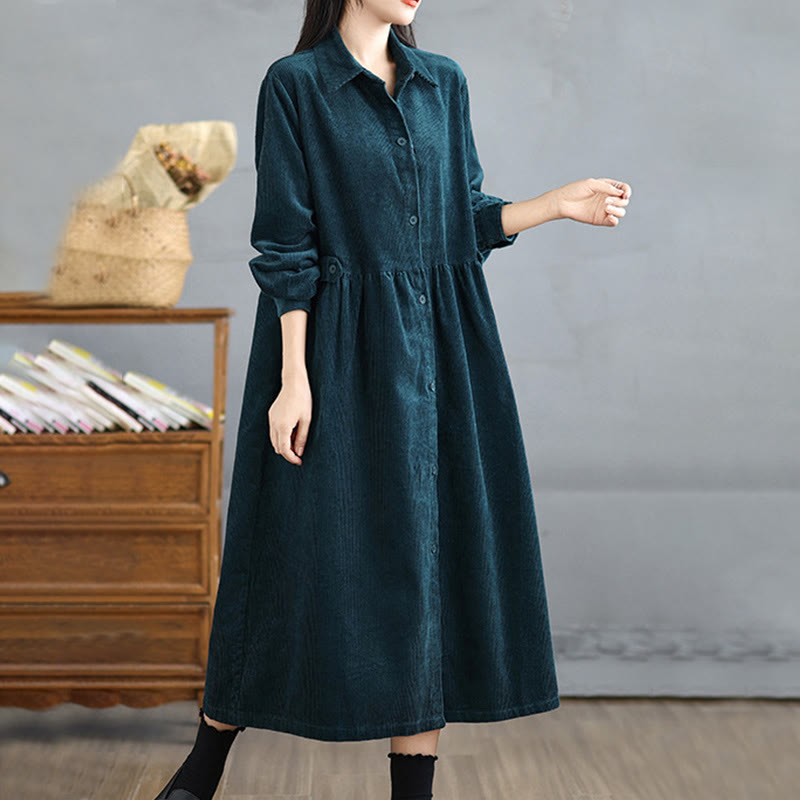 Plain Buttons Long Sleeve Women's Cotton Corduroy Coat With Pockets - Image 28