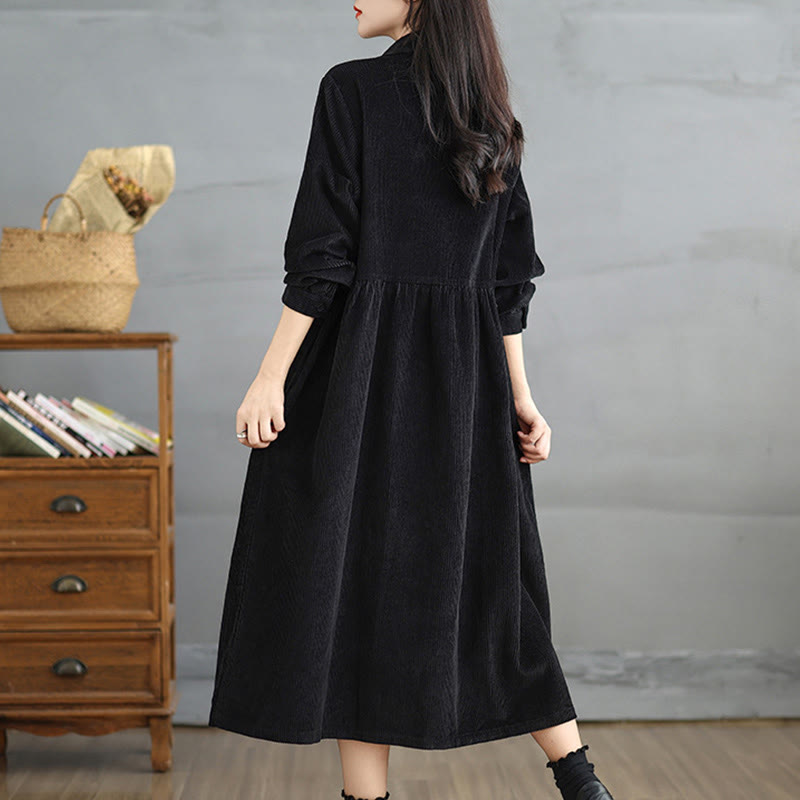 Plain Buttons Long Sleeve Women's Cotton Corduroy Coat With Pockets - Image 14