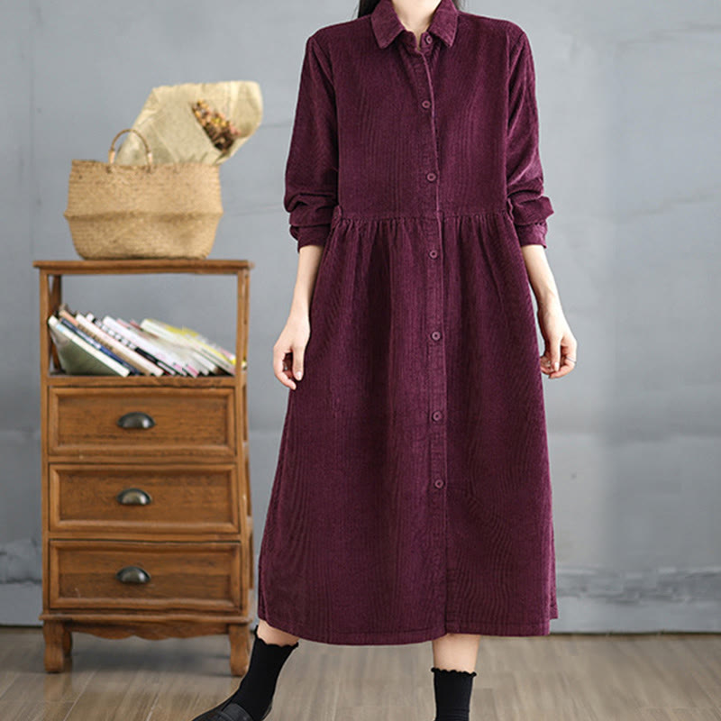 Plain Buttons Long Sleeve Women's Cotton Corduroy Coat With Pockets - Image 18