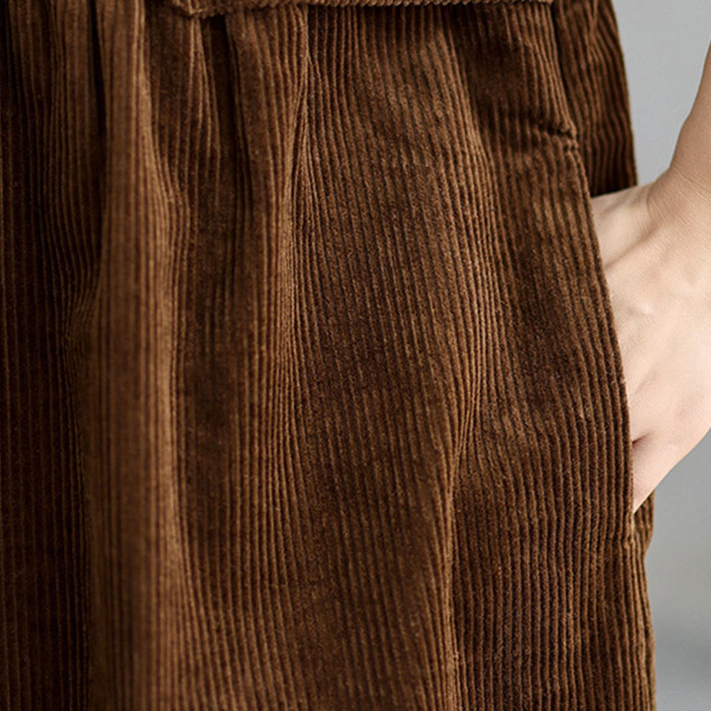 Plain Buttons Long Sleeve Women's Cotton Corduroy Coat With Pockets - Image 9