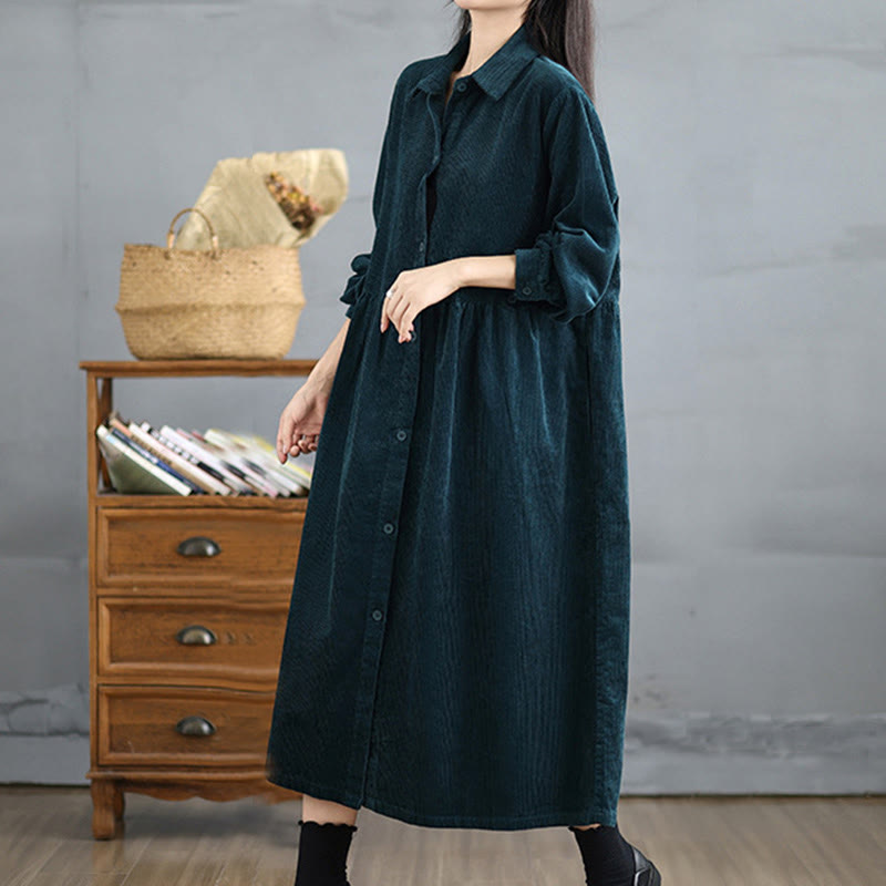 Plain Buttons Long Sleeve Women's Cotton Corduroy Coat With Pockets - Image 25