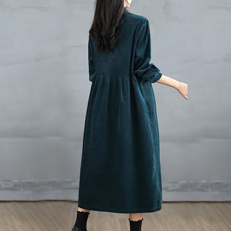 Plain Buttons Long Sleeve Women's Cotton Corduroy Coat With Pockets - Image 27