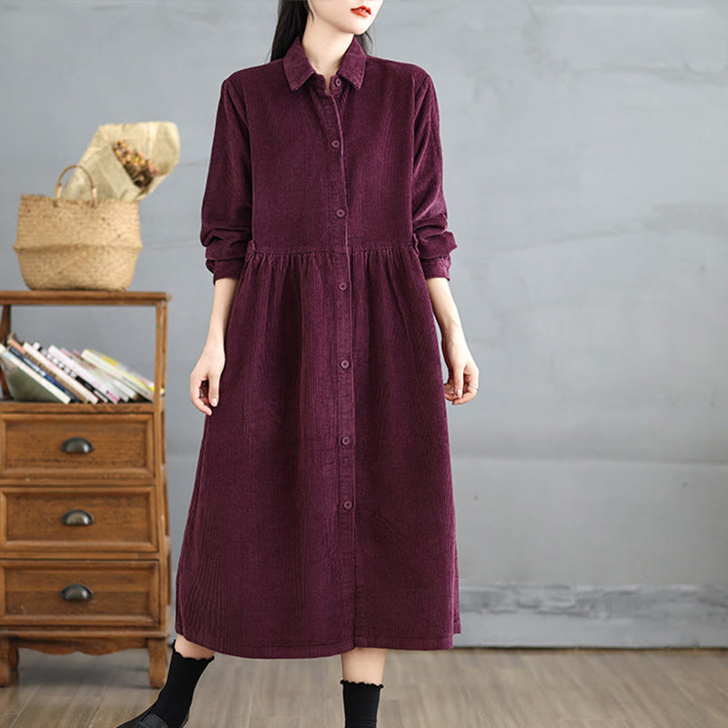 Plain Buttons Long Sleeve Women's Cotton Corduroy Coat With Pockets - Image 17