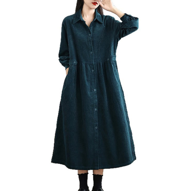 Plain Buttons Long Sleeve Women's Cotton Corduroy Coat With Pockets - Image 30