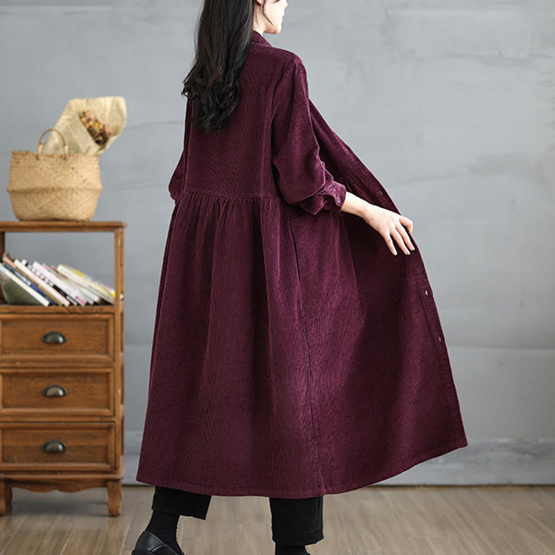 Plain Buttons Long Sleeve Women's Cotton Corduroy Coat With Pockets - Image 23