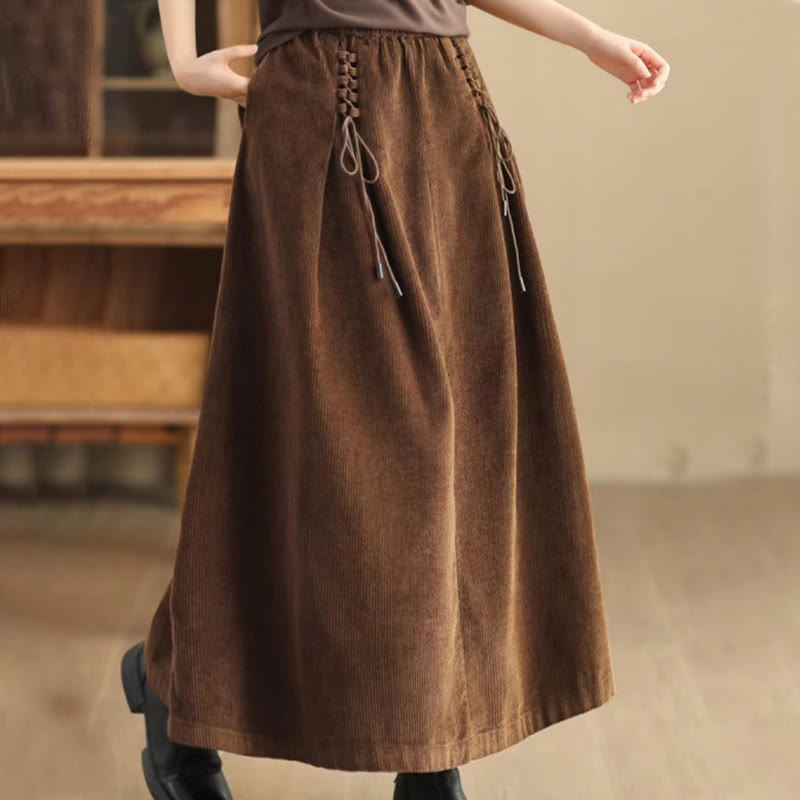 Women's Plain Cotton Corduroy 7-8 Length Skirt With Pockets - Image 9