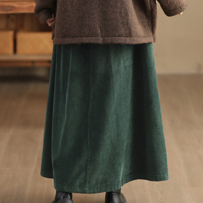 Women's Plain Cotton Corduroy 7-8 Length Skirt With Pockets - Image 3