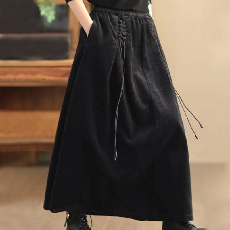 Women's Plain Cotton Corduroy 7-8 Length Skirt With Pockets - Image 6