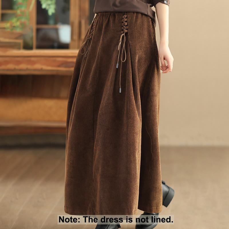 Women's Plain Cotton Corduroy 7-8 Length Skirt With Pockets - Image 10