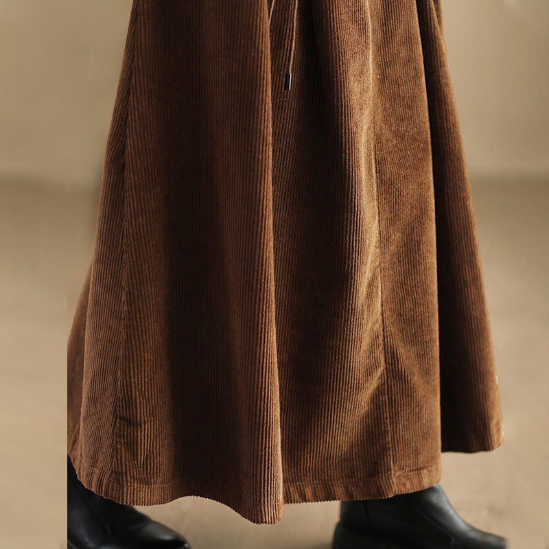 Women's Plain Cotton Corduroy 7-8 Length Skirt With Pockets - Image 11