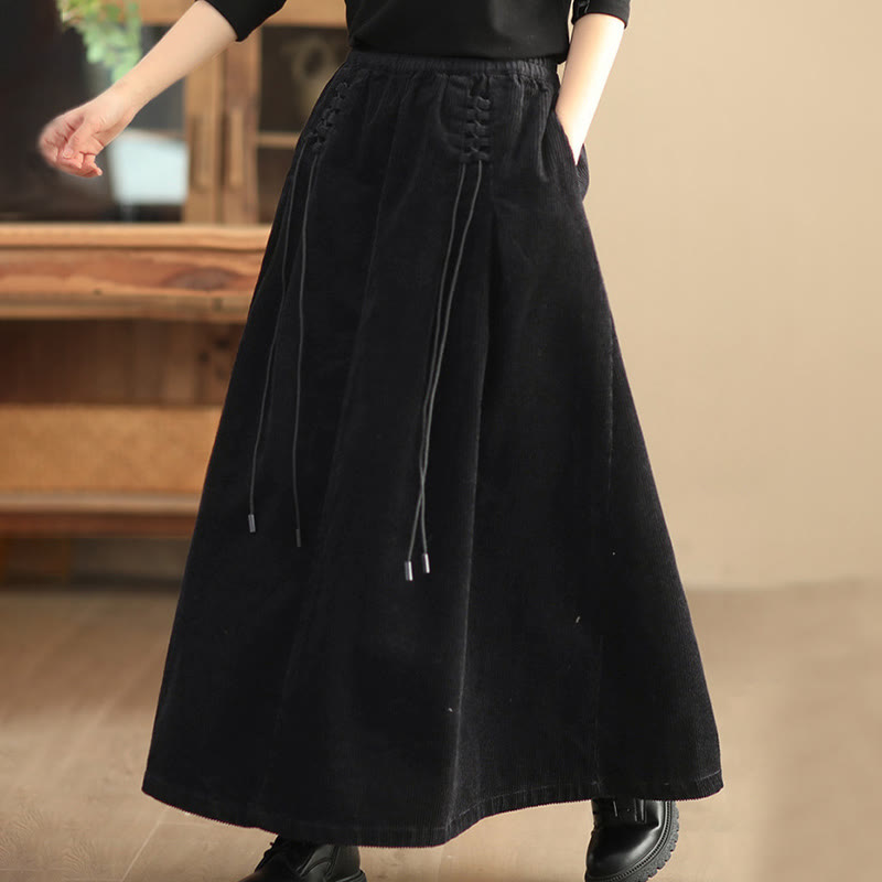 Women's Plain Cotton Corduroy 7-8 Length Skirt With Pockets - Image 8