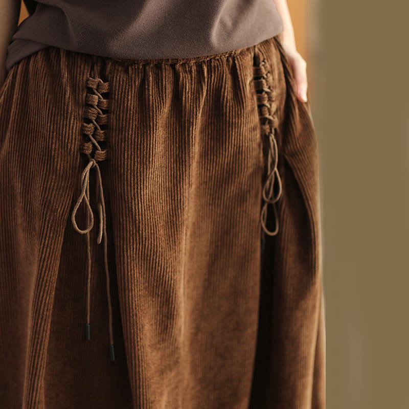 Women's Plain Cotton Corduroy 7-8 Length Skirt With Pockets - Image 13