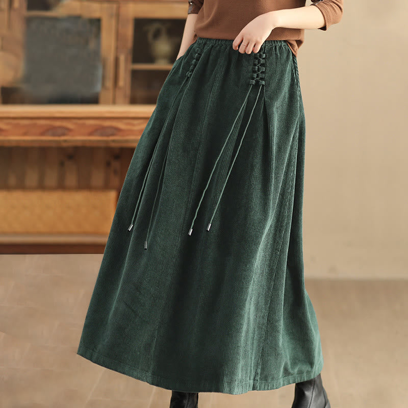 Women's Plain Cotton Corduroy 7-8 Length Skirt With Pockets - Image 4