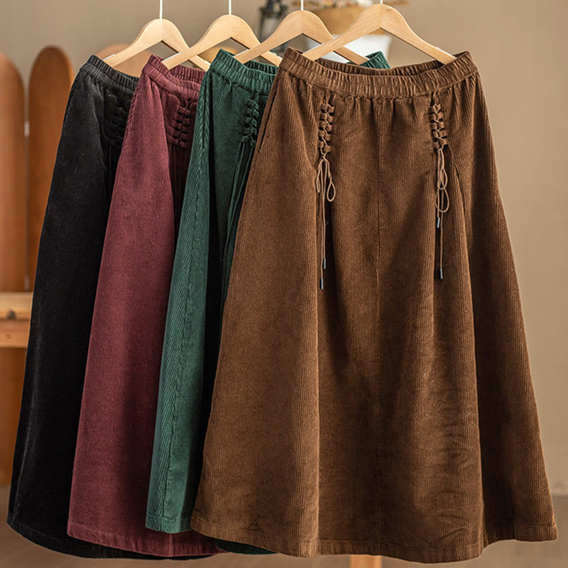 Women's Plain Cotton Corduroy 7-8 Length Skirt With Pockets - Image 15