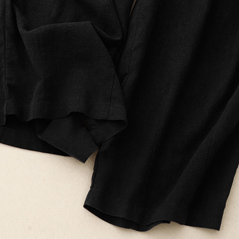 Solid Color Cotton Women's Wide Leg Pants With Pockets - Image 6