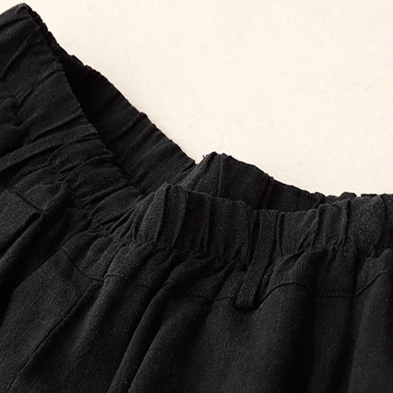 Solid Color Cotton Women's Wide Leg Pants With Pockets - Image 3