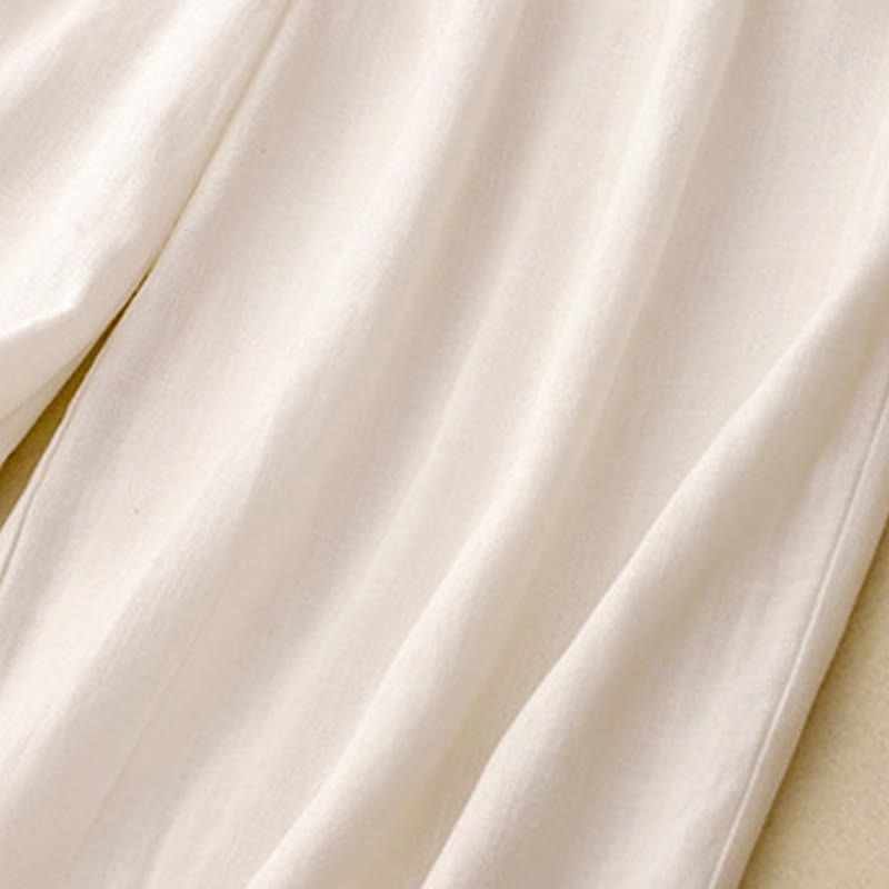 Solid Color Cotton Women's Wide Leg Pants With Pockets - Image 8