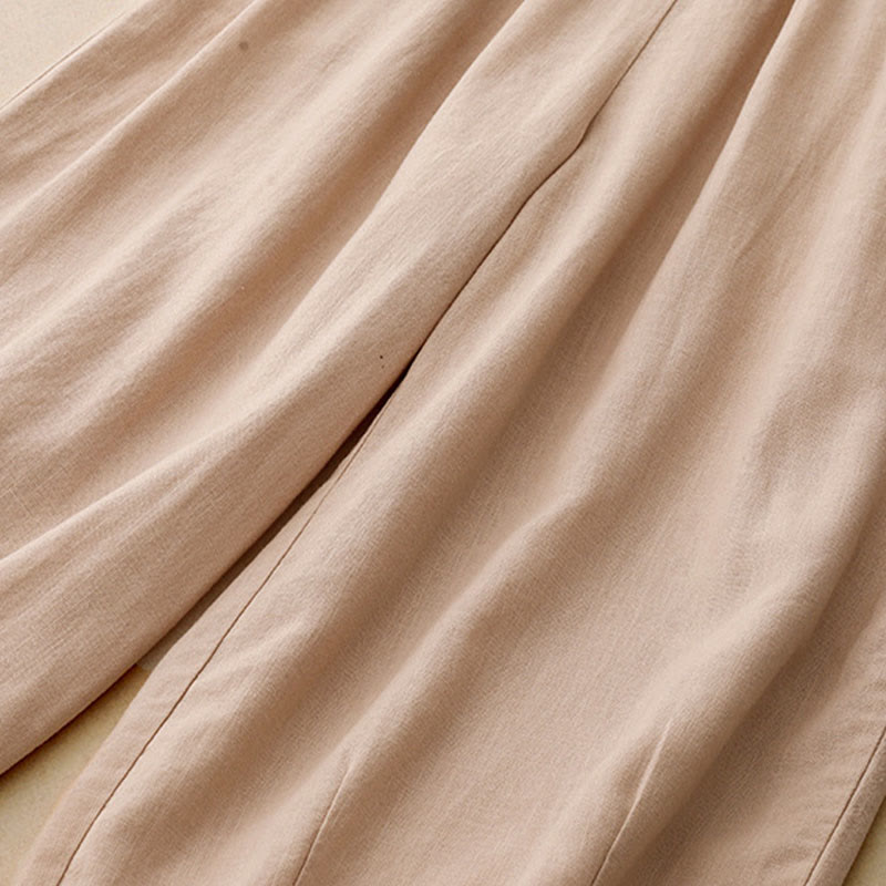 Solid Color Cotton Women's Wide Leg Pants With Pockets - Image 14