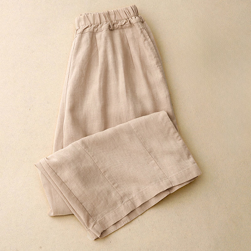 Solid Color Cotton Women's Wide Leg Pants With Pockets - Image 15