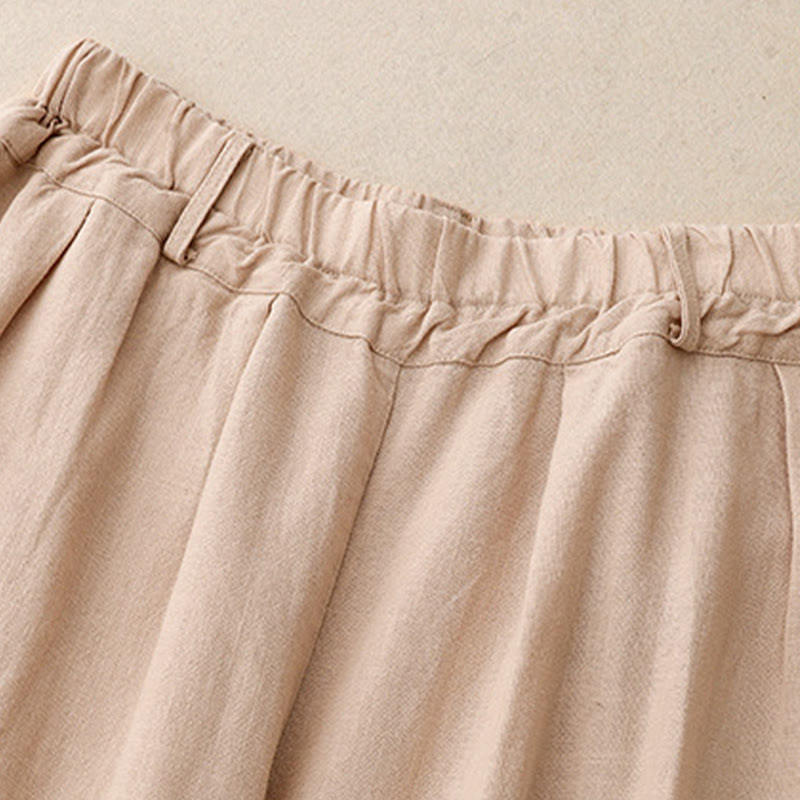 Solid Color Cotton Women's Wide Leg Pants With Pockets - Image 21