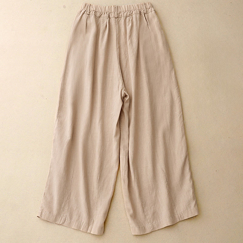 Solid Color Cotton Women's Wide Leg Pants With Pockets - Image 13