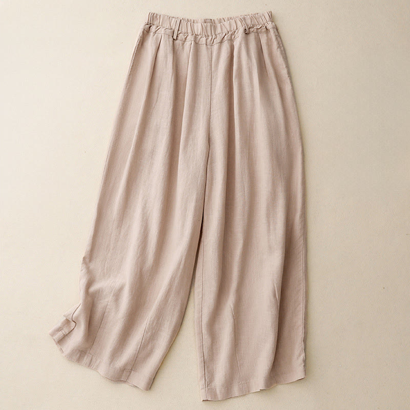 Solid Color Cotton Women's Wide Leg Pants With Pockets - Image 12