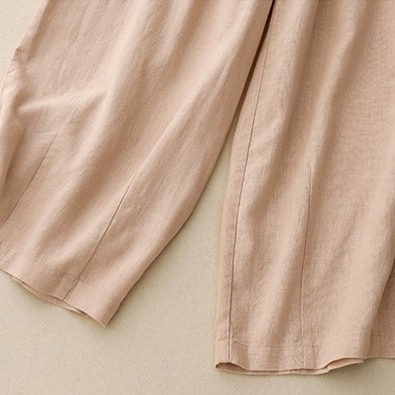 Solid Color Cotton Women's Wide Leg Pants With Pockets - Image 18