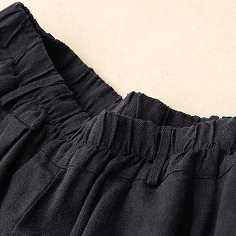 Solid Color Cotton Women's Wide Leg Pants With Pockets - Image 26