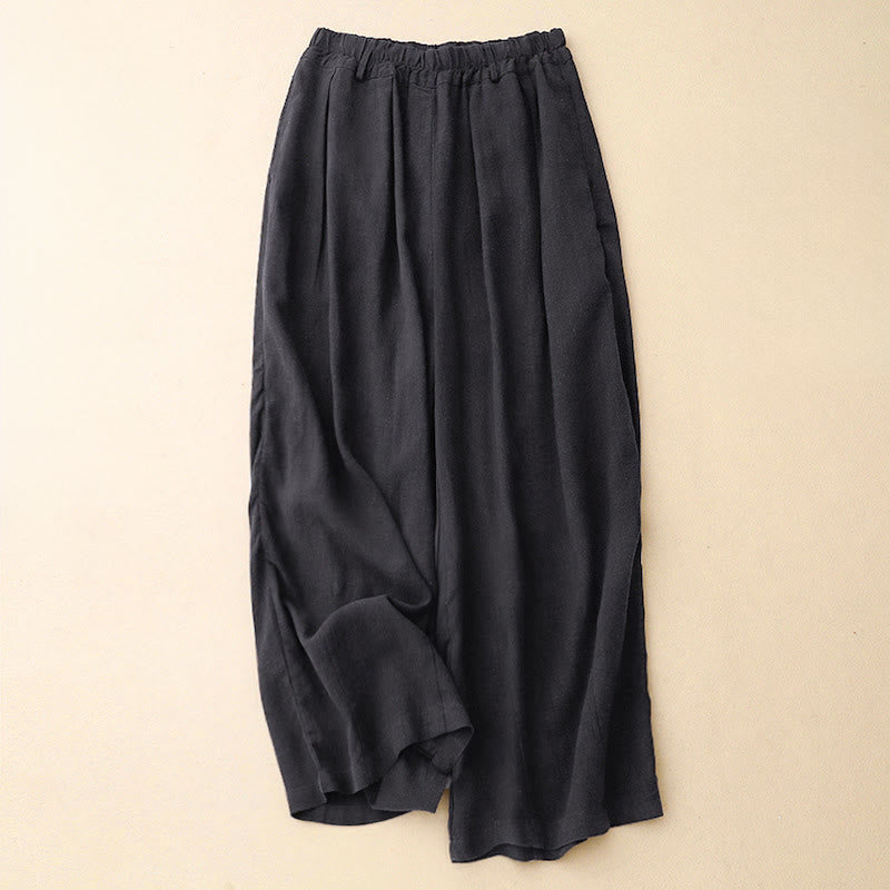 Solid Color Cotton Women's Wide Leg Pants With Pockets - Image 23