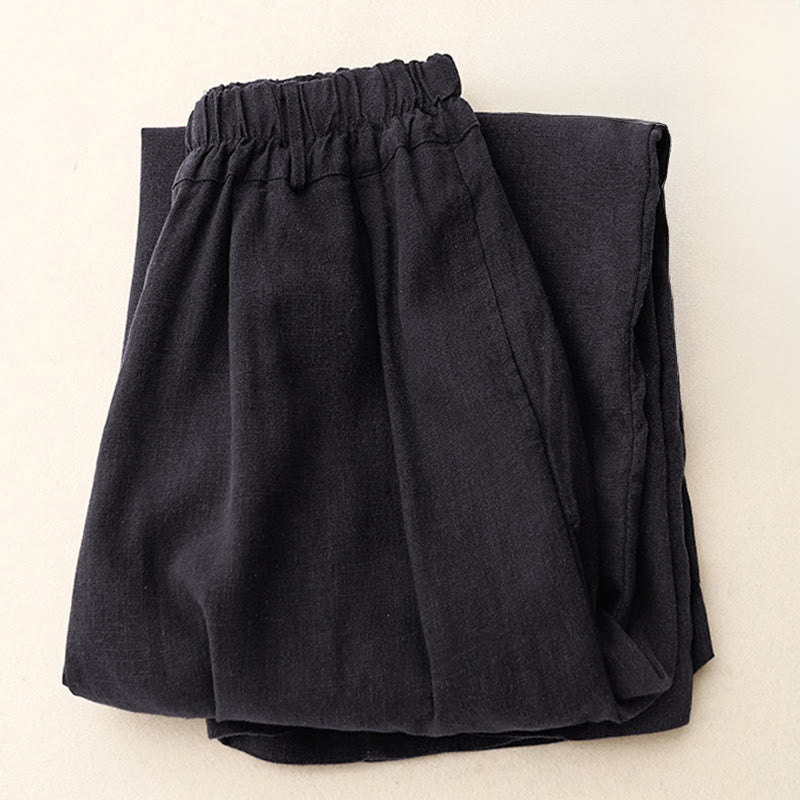 Solid Color Cotton Women's Wide Leg Pants With Pockets - Image 27