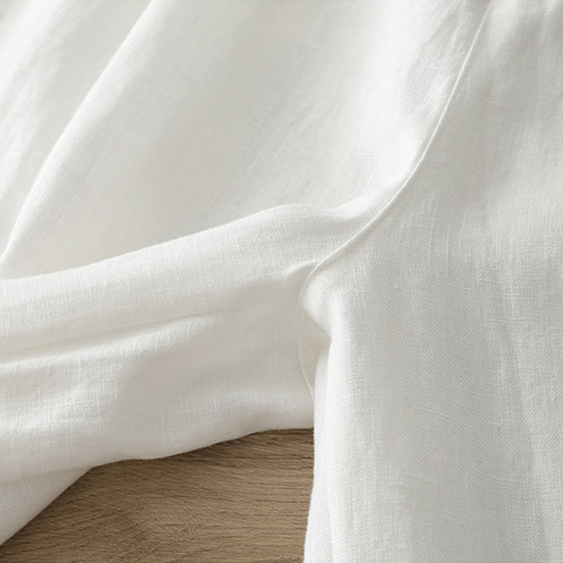 Solid Color Cotton Women's Button Wide Leg Pants With Pockets - Image 15