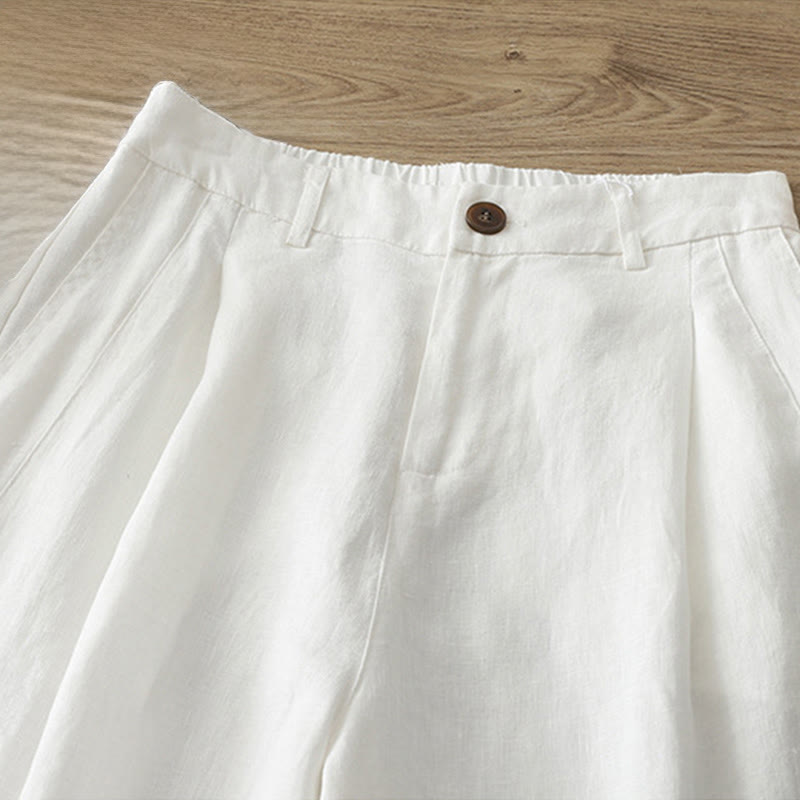 Solid Color Cotton Women's Button Wide Leg Pants With Pockets - Image 8